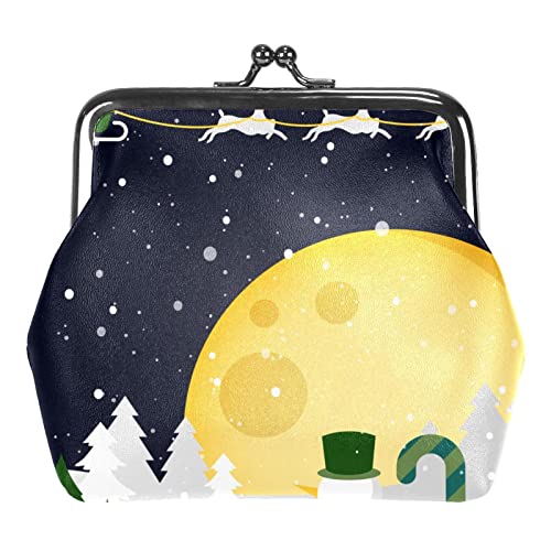 Weihnachts-Winterlandschaft, Schneemann, Elch, Mond, Geldbörsen, Geldbörsen, Vintage-Beutel als Geschenk von Lsjuee