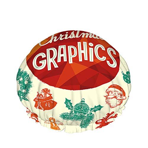 Weihnachtsgrafik Duschhaube Wasserabweisender Badehut Wiederverwendbares strapazierfähiges elastisches Polyester für Männer Frauen 4,3 x 10,6 Zoll von Lsjuee