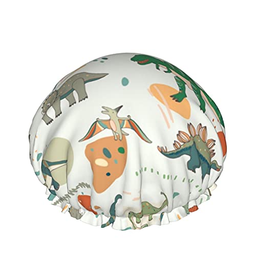 Wiederverwendbare, elastische, wasserdichte Duschhaube mit Dinosaurier-Karikatur für Damen, Kappen für Mädchen, Spa, Heimgebrauch, Hotel und Friseursalon von Lsjuee