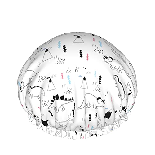 Wiederverwendbare, elastische, wasserdichte Duschhaube mit Dinosaurier-Muster für Damen, Kappen für Mädchen, Spa, Heimgebrauch, Hotel und Friseursalon von Lsjuee