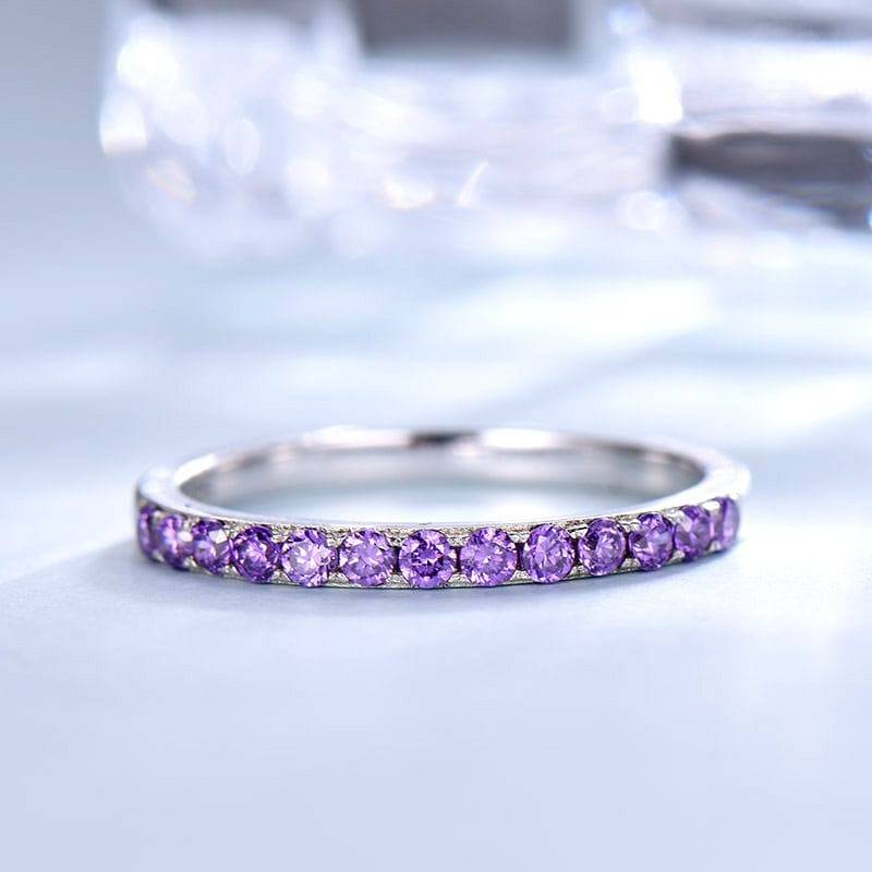 Amethyst Weißgold 14K/18K Pflastern Eternity Ehering Oder 925 Sterling Silber Natürlicher Geburtsstein Passender Band Stapelring von LstudioC