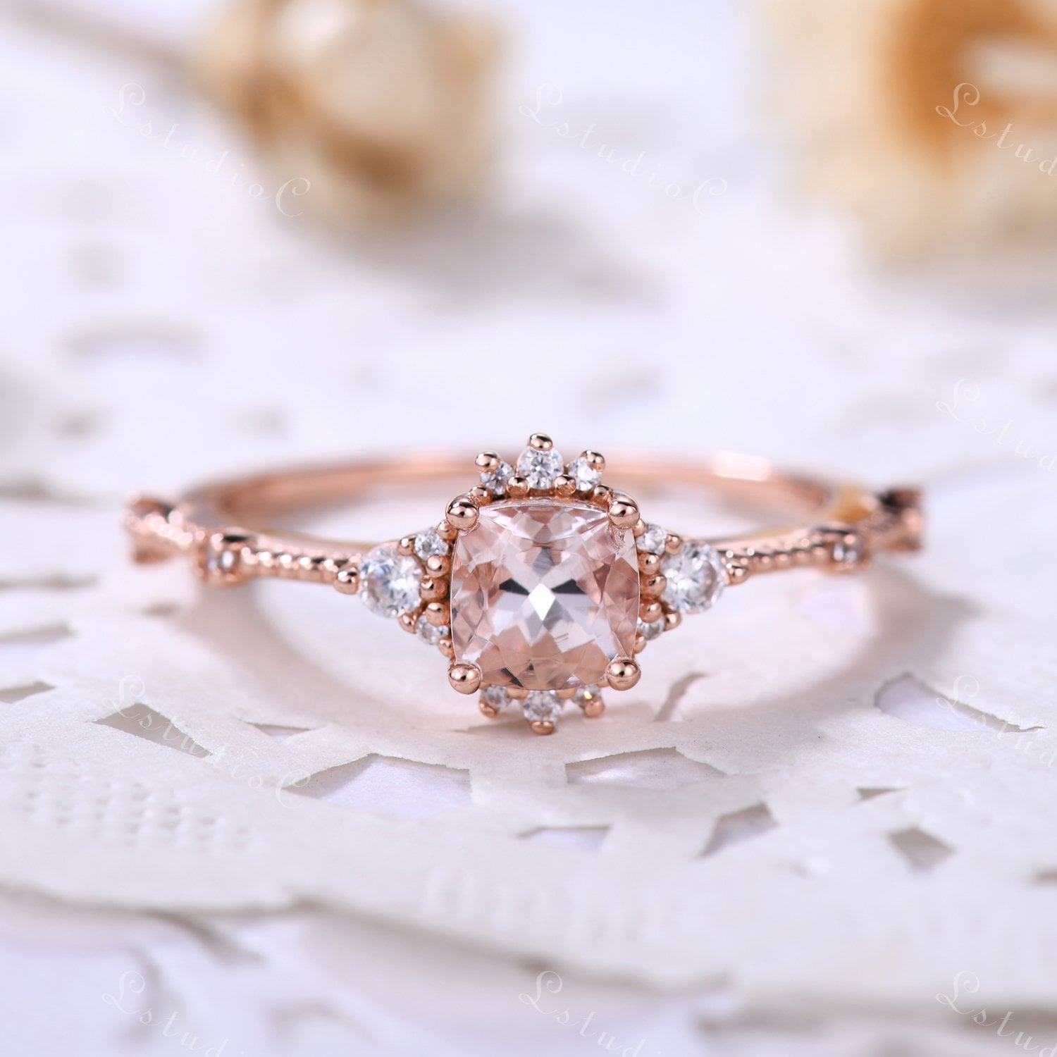 Kissenschliff Morganit Ring Silber Rosegold Verlobungsring Zierlicher Edelstein Unikat Für Frauen Geschenk von LstudioC