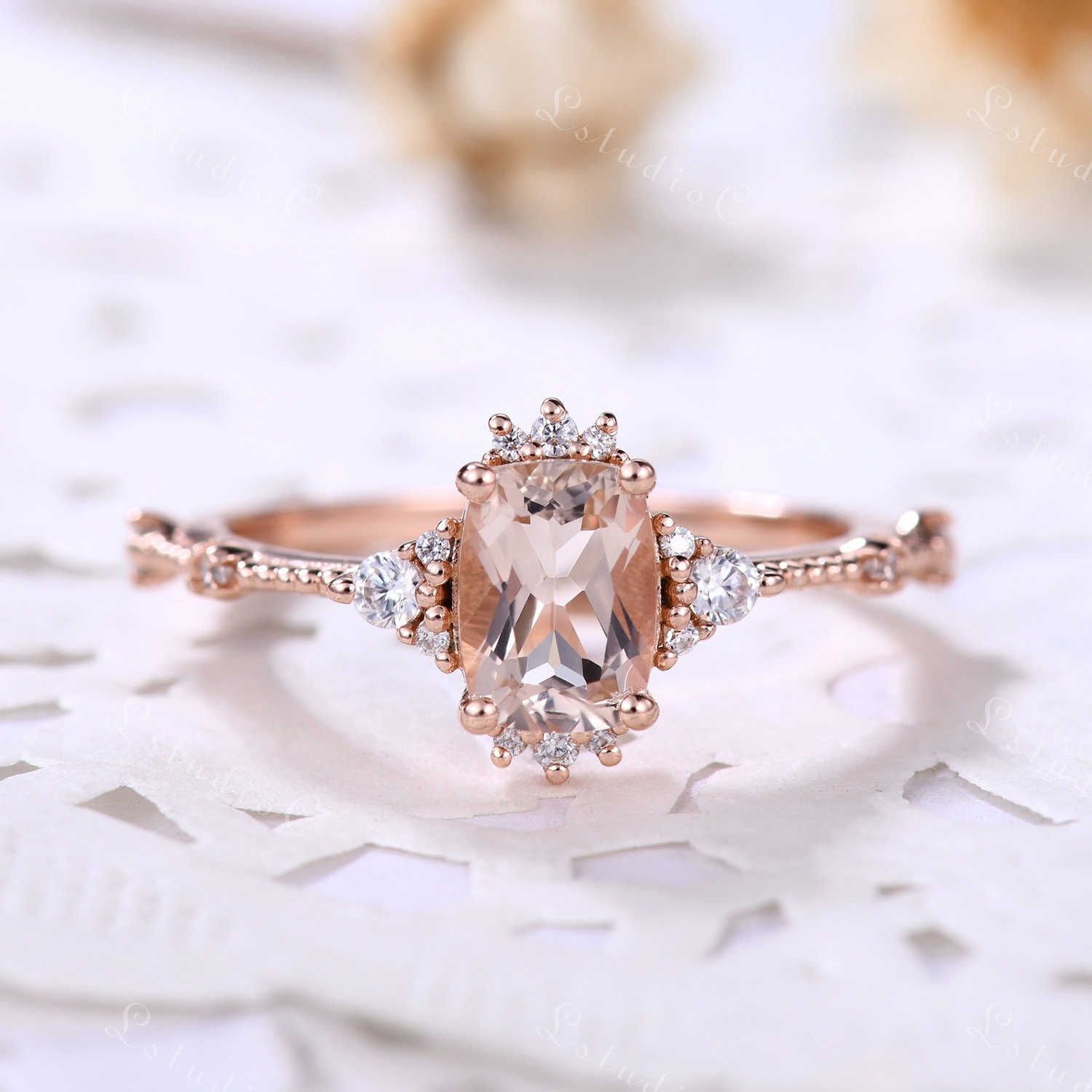 Kissenschliff Morganit Verlobungsring Rose Gold Pink Ring Stapelring Zierlicher Ehering Für Frauen von LstudioC