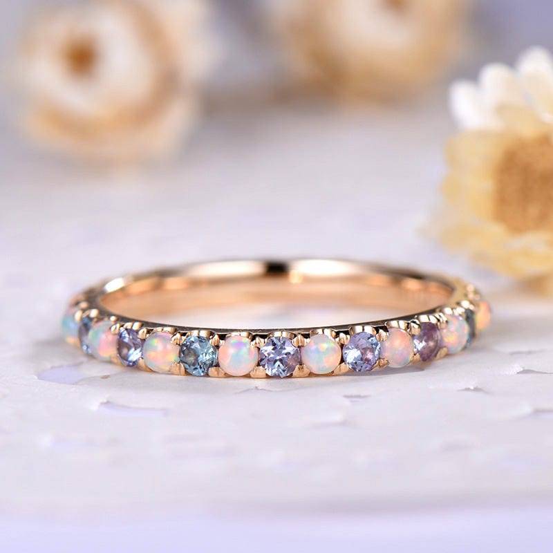 Opal Alexandrit Ring Band 2mm Voll Eternity Kleine Eva Oktober Geburtsstein Stapelbar Brautring Für Frauen Geschenk von LstudioC