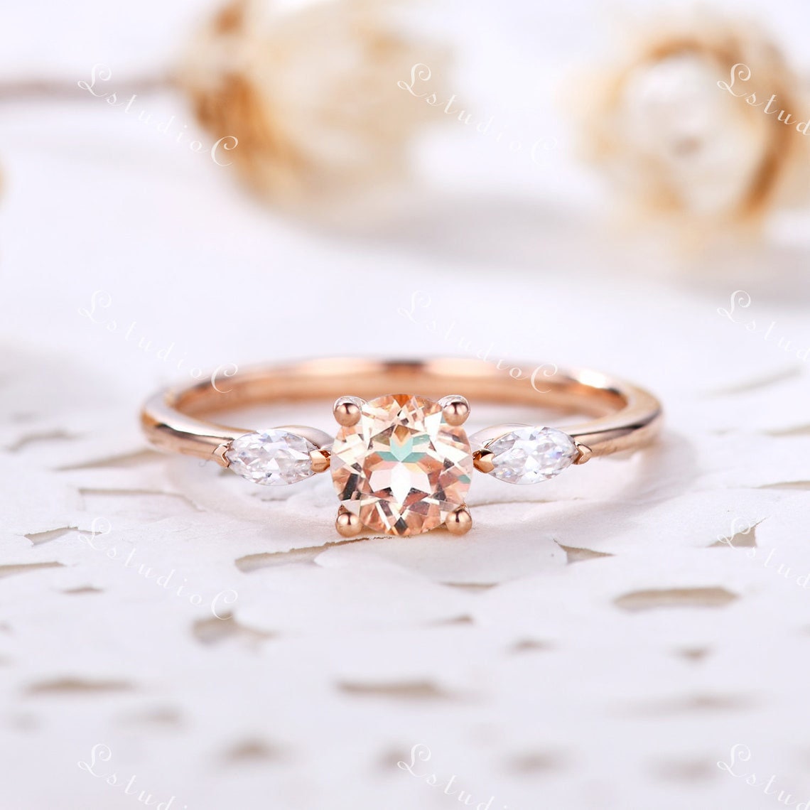 Vintage Morganit Verlobungsring Rosegold Zierlicher Rosa Ehering Marquise Ring Unikat Silber Versprechen von LstudioC