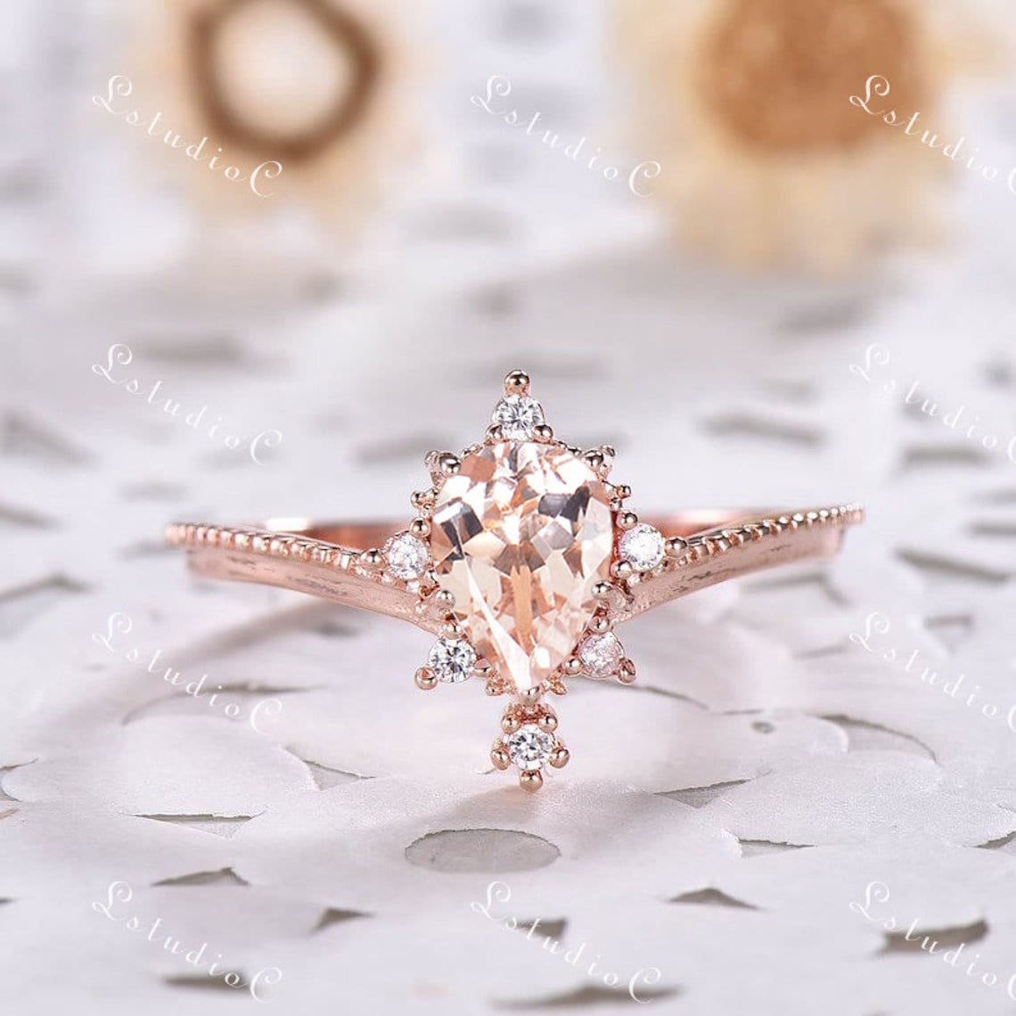 Zierlicher Morganit Verlobungsring Sterling Silber Ring Rosegold Frauen von LstudioC