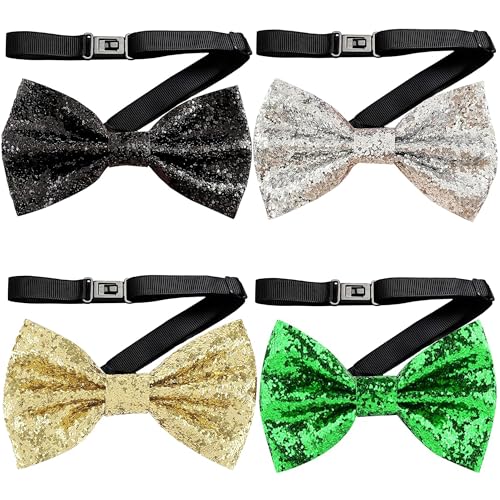 Ltsbaed 4 Stück Glänzende Fliege, Funkelnde Glitzer Fliege, Glitzernde Vorgebundene Fliege, Glitzer Fliege Herren, Party Glitzer Fliege, mit Verstellbarem Riemen für Party Karneval von Ltsbaed