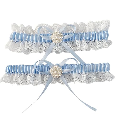 Ltsbaed Braut Spitze Strumpfband 2 Stück Elastische Hochzeit Strumpfband Blau Weisses Bogen Strumpfband für Hochzeit Perle Brautstrumpfbänder für Bräute Hochzeit Zubehör Braut Geschenk Garters von Ltsbaed