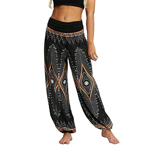 Lu's Chic Damen Bohemian Yogahose Hohe Taille Tanzen Blumen Thai Bequem Boho Harem Hose, B-Style3, M von Lu's Chic