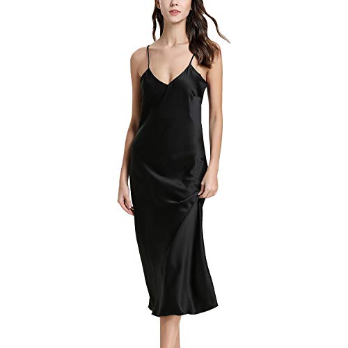 Lu's Chic Damen Satin Nachthemd Spaghetti Träger Slip Nachthemd Chemise Negligee Dessous, Schwarz-aa, Large von Lu's Chic