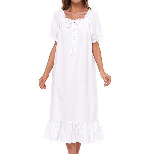 Lu's Chic Damen Viktorianisches Nachthemd Baumwolle Nachtwäsche Lange Loungewear Kurzarm Vintage, A-weiß, Large Lu's Chic Damen Viktorianisches Nachthemd Baumwolle Nachtwäsche Lange Loungewear Kurzarm Vintage, A-weiß, Large von Lu's Chic