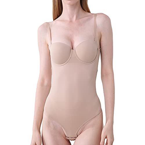 Lu's Chic Damen rückenfrei Body Braut Body Shaper Tanga Niedriger Rücken Shapewear Gepolstert Push Up, nude, Small von Lu's Chic