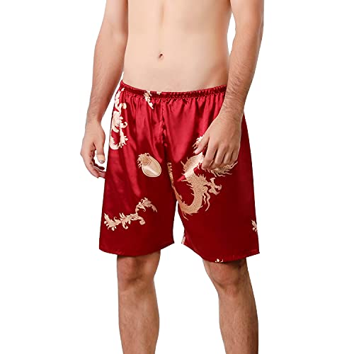 Lu's Chic Herren Satin Boxer Unterwäsche Shorts Seide Drache Luxus Loungewear Pyjamahose - Rot - L/Etikett 3XL von Lu's Chic