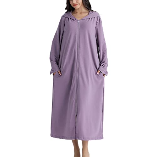 Lu's Chic Langer Damen-Bademantel mit Kapuze und Reißverschluss, volle Länge, solide Tasche, Hausmantel, Nachtwäsche, Purple-q, X-Large Lu's Chic Langer Damen-Bademantel mit Kapuze und Reißverschluss, volle Länge, solide Tasche, Hausmantel, Nachtwäsche, Purple-q, X-Large von Lu's Chic
