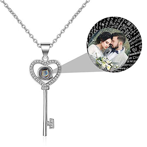 LuBHnna Projektionskette Ich Liebe Dich in 100 Sprachen Individueller Name und Foto Anhänger Halskette 925 Sterling Silber Personalisierter Schmuck für Frauen von LuBHnna