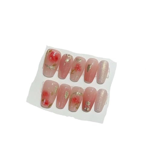 Handgefertigte künstliche Nägel aus Acryl, rosa Rouge, tragbare künstliche Nägel mit Kleber, vollständige Abdeckung, kurze Nägel zum Aufdrücken, schöne Mädchen-Nagelverbesserung (Farbe: 12, Größe: Xs) von LuGema