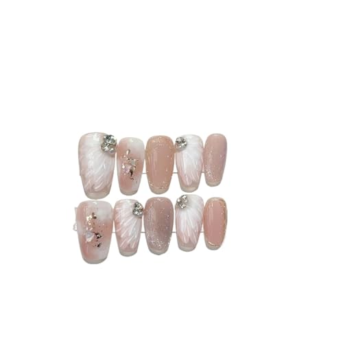 Handgefertigte künstliche Nägel aus Acryl, rosa Rouge, tragbare künstliche Nägel mit Kleber, vollständige Abdeckung, kurze Nägel zum Aufdrücken, schöne Mädchen-Nagelverbesserung (Farbe: 8, Größe: Xs) von LuGema