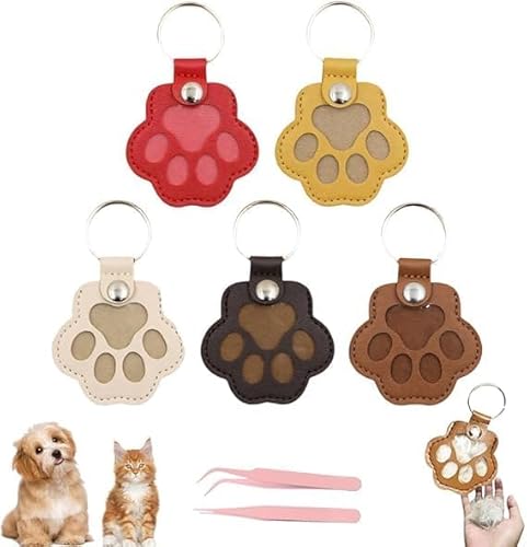 5 Stücke Leder Katze Pfote Keychain Tragbare Pet Haar Memorial Andenken Keychain Schlüsselring Für Haustier Gedenk von LuGirlre
