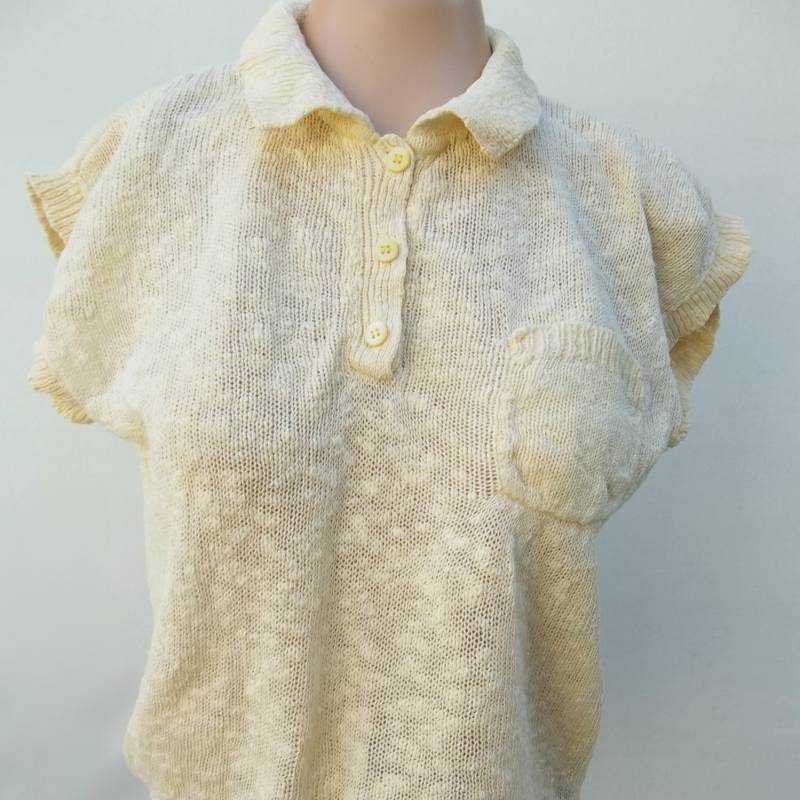 Vintage Retro Pullover 1980's Off White Blassgelb Leichte Baumwolle Ramie Ärmellos Gestrickt Vintage Retro Pullover 1980's Off White Blassgelb Leichte Baumwolle Ramie Ärmellos Gestrickt von LuJosVintage