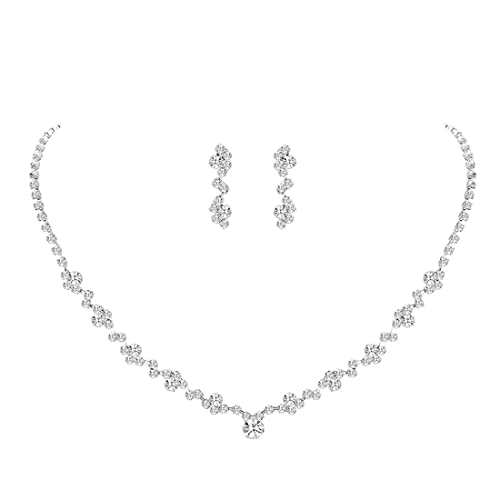 1-teiliges Silber-Strass-Halsketten- und Ohrring-Set für Braut und Bräutigam von LuLiyLdJ