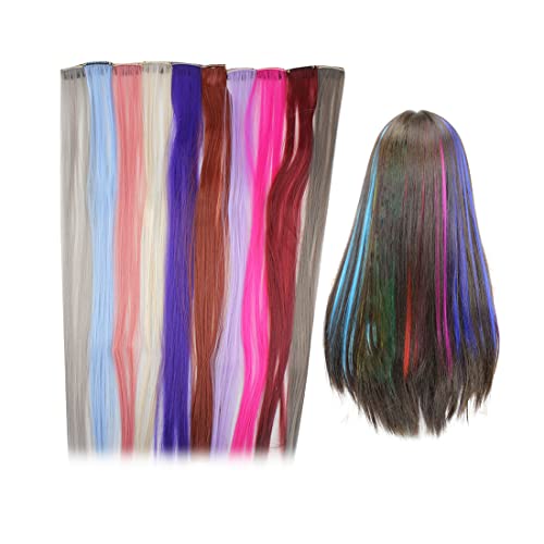10 farbige Echthaarverlängerungen, die 22 Zoll langes glattes Haar hervorheben, Accessoires für Mädchen, Frauen, Kinder, modische Haarteile (10 Farben enthalten) von LuLiyLdJ