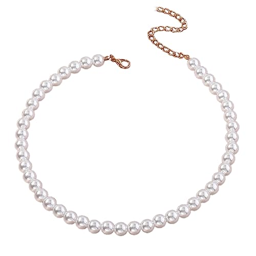 LuLiyLdJ 1 Packung Damen-Perlenketten, kurze runde Kunstperlenketten, Herren-Perlenketten, Braut-Hochzeits-Perlenweiß-Halsketten von LuLiyLdJ