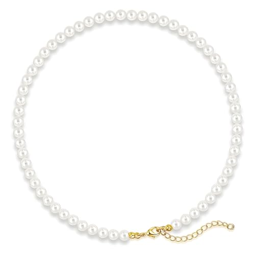 LuLiyLdJ 1 Stück Damen Perlenkette kurz rund Imitationsperle Braut Hochzeit Perle weiß (5mm) von LuLiyLdJ