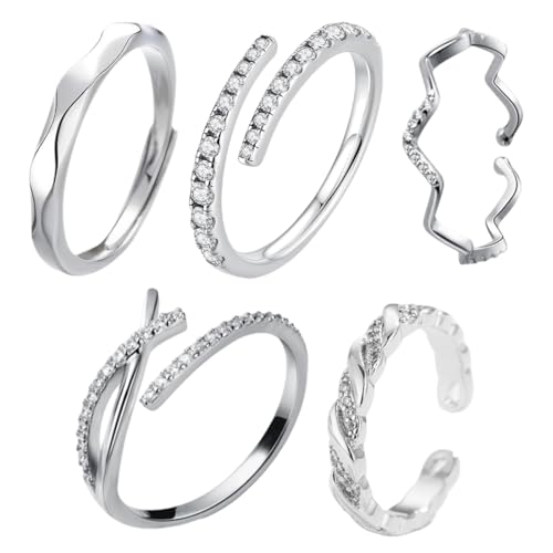 LuLiyLdJ 5Pcs Silber Ringe für Frauen, Gold Silber Stack Ringe Set anxiety ring Offene Ringe Ring Schmuck für Freundin Frau Mom von LuLiyLdJ