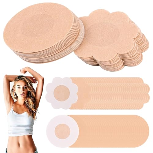 LuLiyLdJ 80 Stück Nipple Patches Selbstklebend,Nippelabdeckung Unsichtbare Nipple Abdeckungen Sticker,Einweg Nipple Abdeckungen für Frauen Round&Flower von LuLiyLdJ