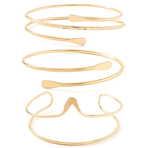 LuLiyLdJ Armreif Gold Damen Set, 3 Teiliges Verstellbares Oberarmreif Schmuck, Minimalistisches Design Für Partys Und Besondere Anlässe von LuLiyLdJ