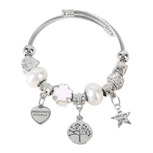 LuLiyLdJ Damen Armband Edelstahl Gliederarmband mit Perlen und Kristall Anhänger bettelarmband anhänger Stapelbare Armbander Handmade Schmuck Geschenk von LuLiyLdJ