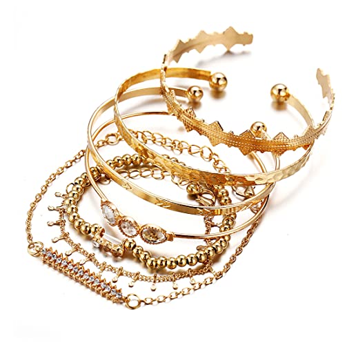 LuLiyLdJ Ein Set von 7 böhmischen Kristallarmbändern mit goldenen Quastenarmbändern, geeignet für Damen und Mädchen von LuLiyLdJ