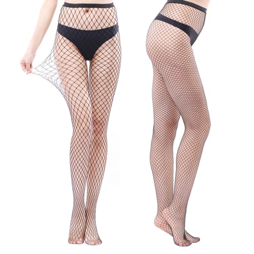 LuLiyLdJ Netzstrumpfhose Schwarz, Elastisch Hohe Taille Strumpfhosen Netzstrümpfe, Fishnet Stockings glitzer, Fischernetz Strümpfe für Damen, 2 Paar von LuLiyLdJ