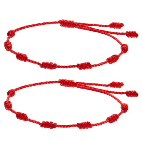 LuLiyLdJ Rote Seilschnur Handgemachtes Glück für Familie 7 Knoten Armband Einstellbare Kabbalah Schutz Guter Wunsch Armband für Frauen Beste Freundin Teens Mann, 2 Stück von LuLiyLdJ