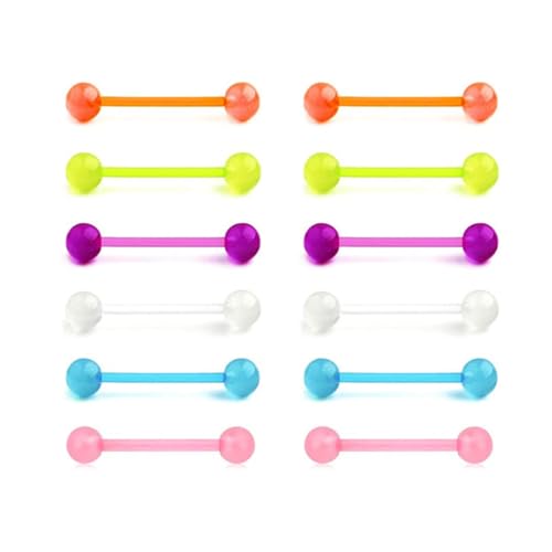 LuLiyLdJ Zungenpiercing Kunststoff, Zungenpiercing Kugeln, Tongue Barbells Acrylic Tongue Piercing Jewellery Candy Color Tounge Bars Tongue Piercing Jewellery Tongue Rings for Women, 12 Stück von LuLiyLdJ