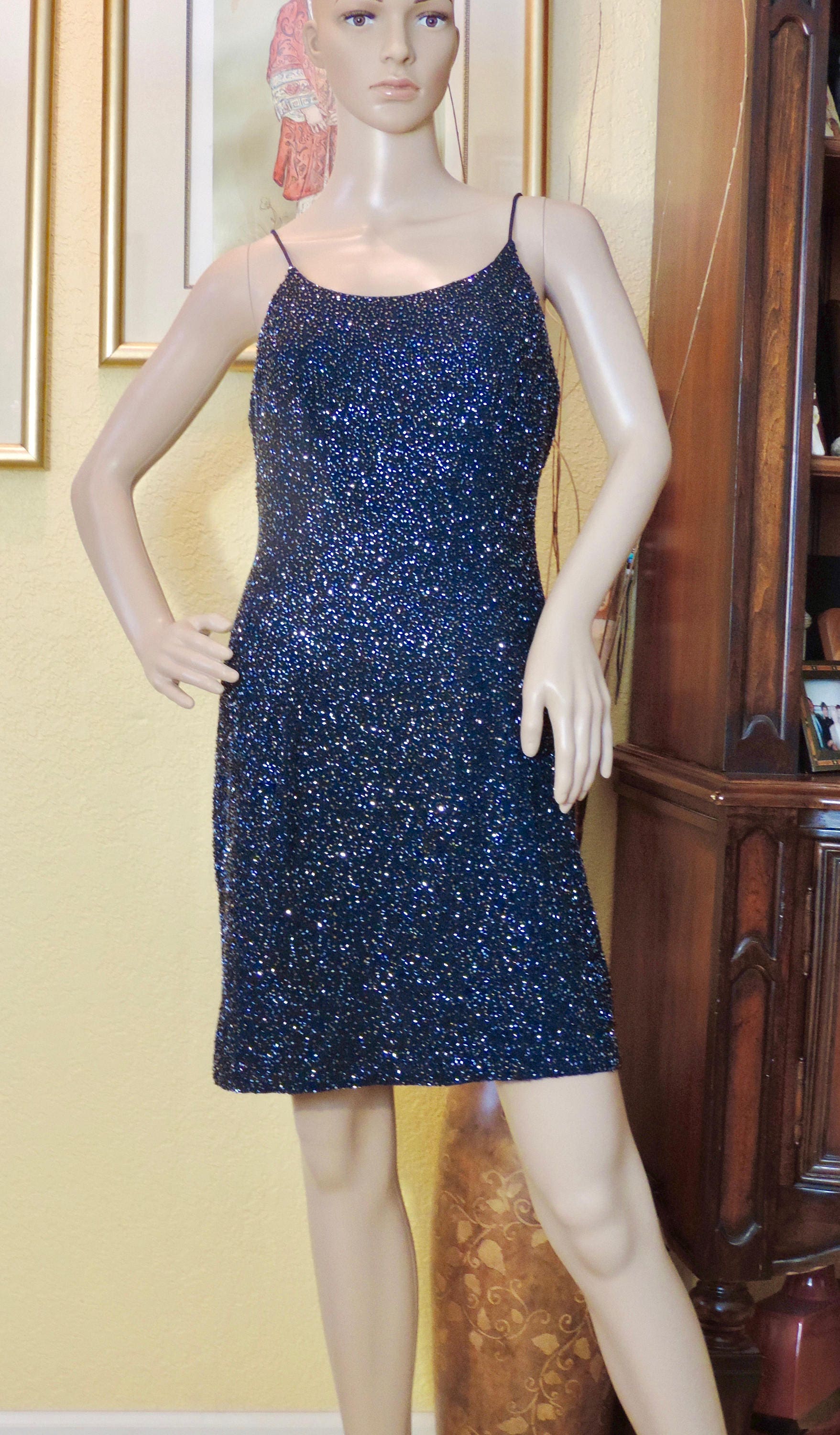 Vintage Atemberaubendes Blaues Kleid Jump Apparel Von Wendy Chaitin, Abend, Party, Silvester Gr. 9/10 von LuLusClassicVintage