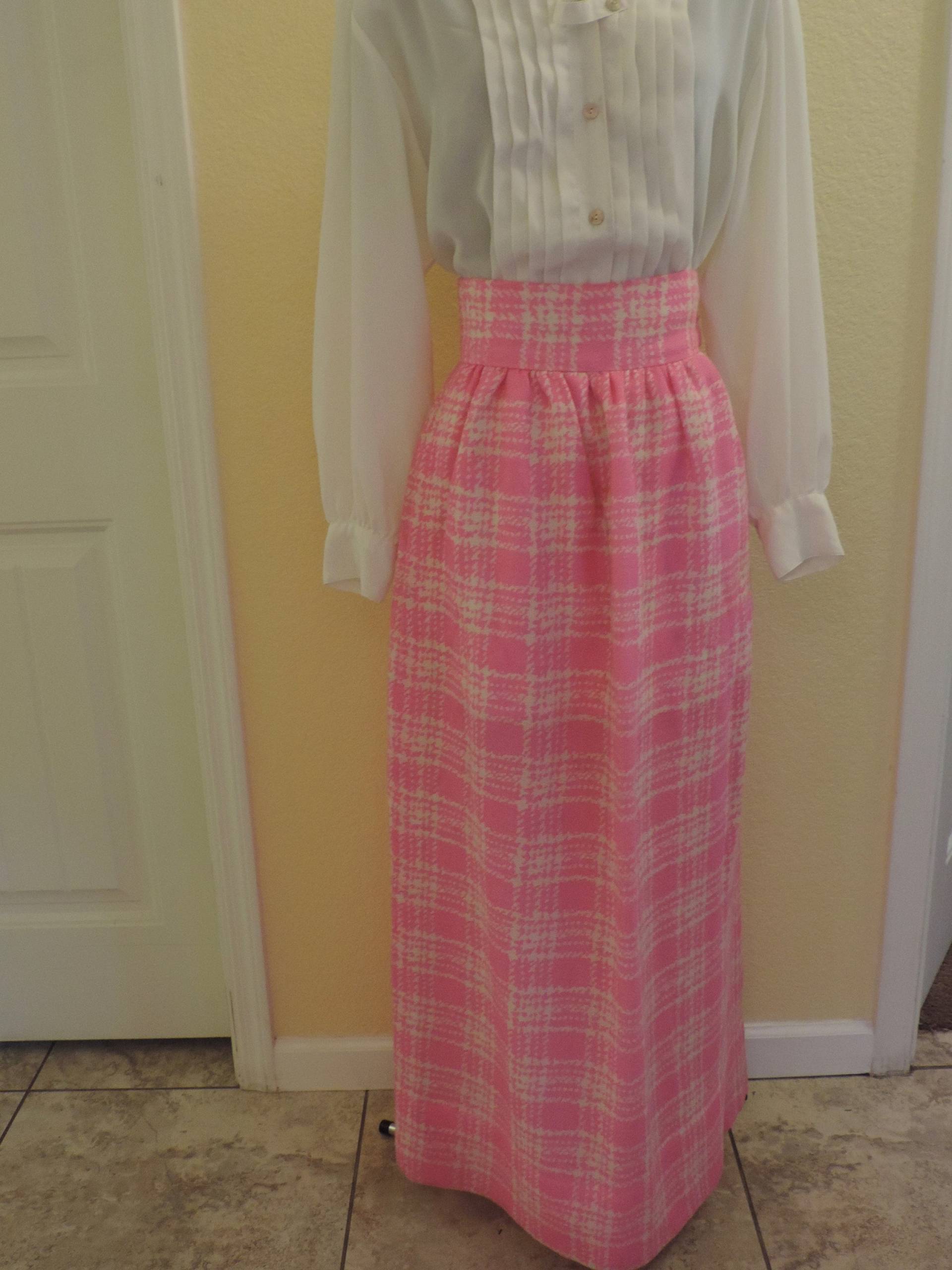 Vintage-Rosa Und Beige Frühlingszeit High Waisted Maxi Rock, Leichte O " Rielly Wolle Hochzeit, Party, Gartenparty von LuLusClassicVintage