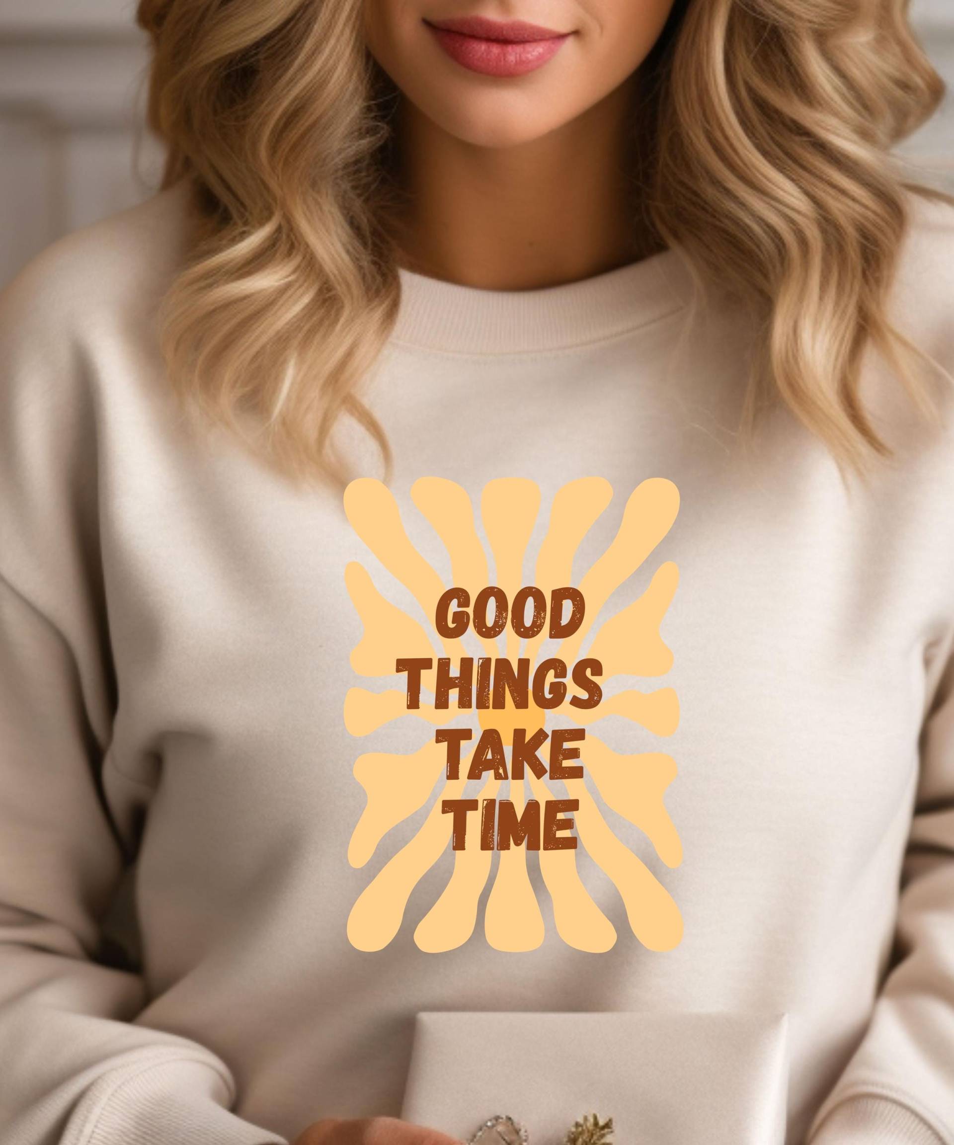 Good Things Take Time Sweatshirt | Motivational Pullover Damen Positive Vibes Hoodie Inspirational Fashion von LuMaShopDesign