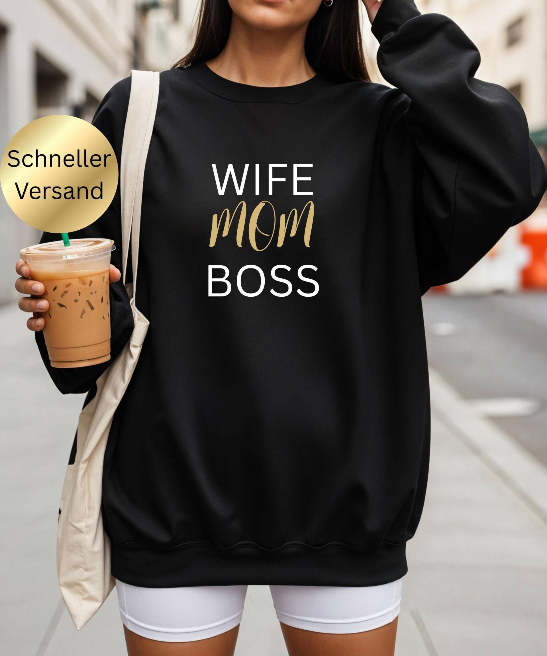 Wife Mom Boss Sweatshirt Damen Oversize Pullover Mama Spruch Geschenkidee Für Ehefrau Mutter Chefin von LuMaShopDesign