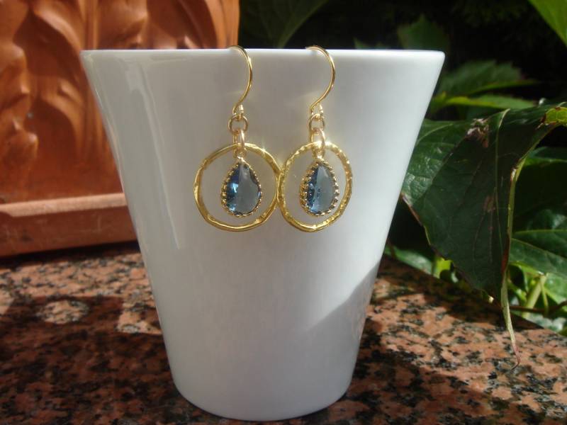 Gold Ohrringe, 14K Goldfilled, Mit Kristall-Tropfen, Blau, Lu-0288 Gold Ohrringe, 14K Goldfilled, Mit Kristall-Tropfen, Blau, Lu-0288 von LuNagarie