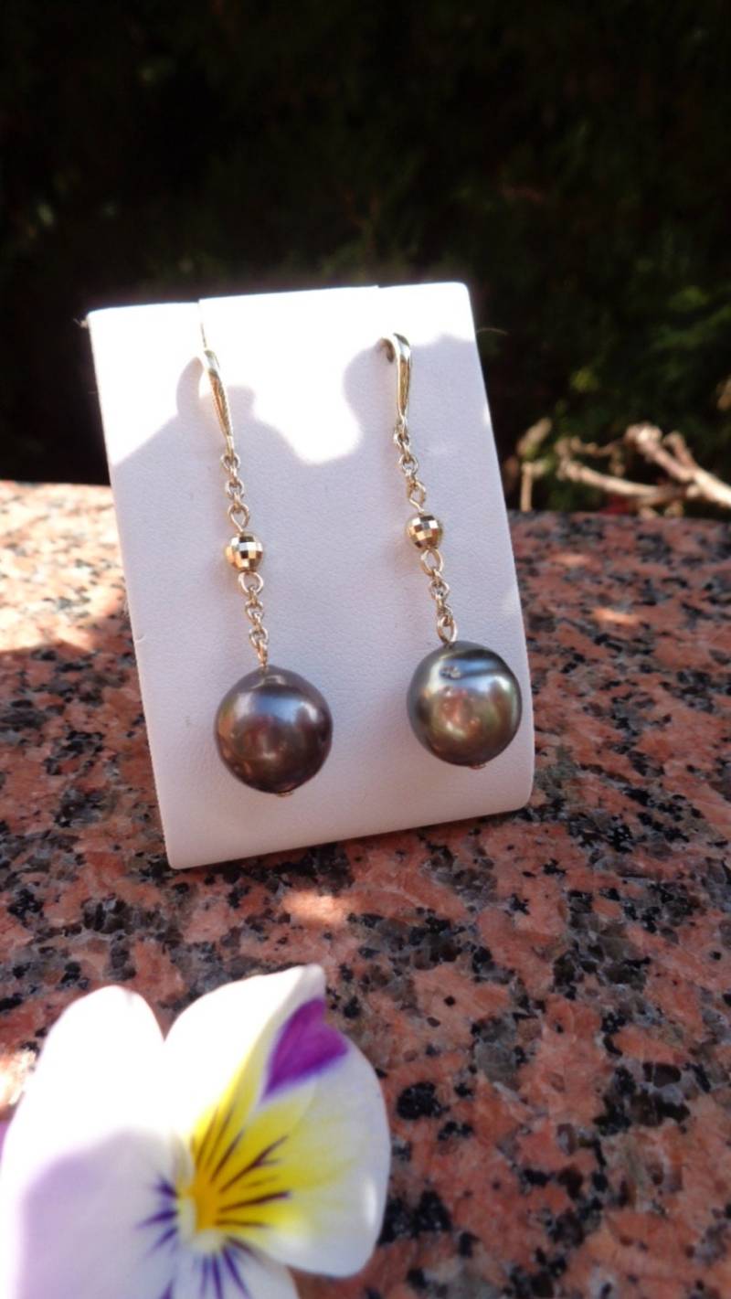 Gold Ohrringe, 585, Mit Tahiti Perle, Lu-0279 Gold Ohrringe, 585, Mit Tahiti Perle, Lu-0279 von LuNagarie