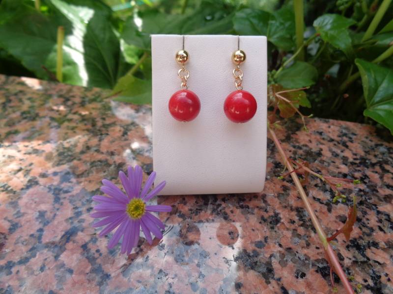 Gold Ohrstecker Mit Bambus-Koralle, 14K Filled, Lu-0115 von LuNagarie