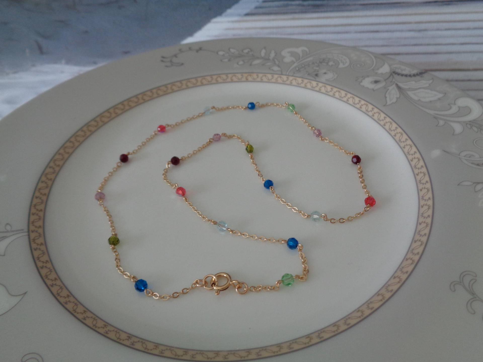 Halskette Gold 14K Filled Mehrfarbig Bunte Halskette, Lu-0427 von LuNagarie