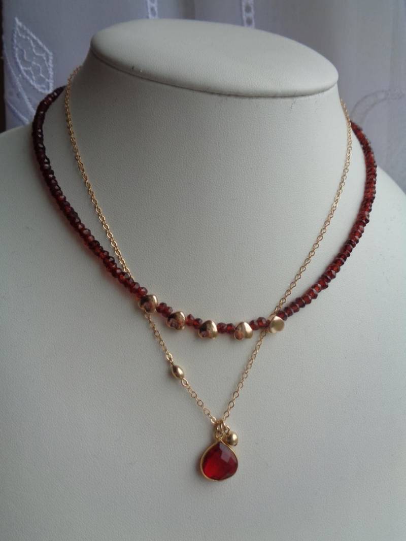 Halsketten Mit Granat in 585 Goldfilled, Twin-Set von LuNagarie