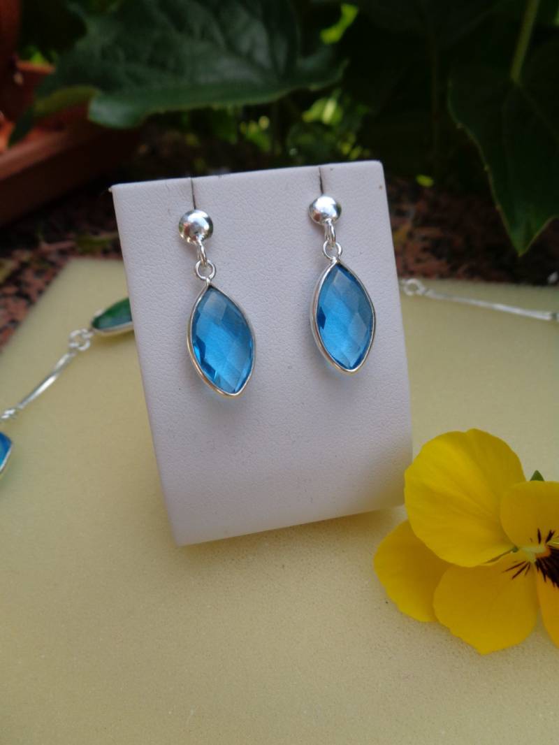 Silber Ohrringe Blautopas Stecker Lu-0372 von LuNagarie