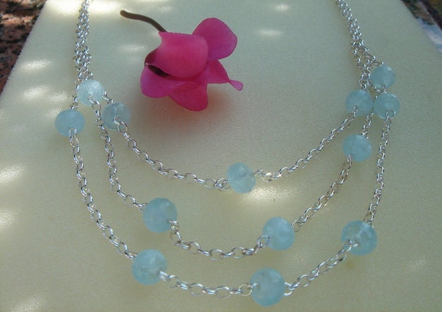 Silberkette Mit Aquamarin, Aquamarinkette Silber Lu-0332 von LuNagarie