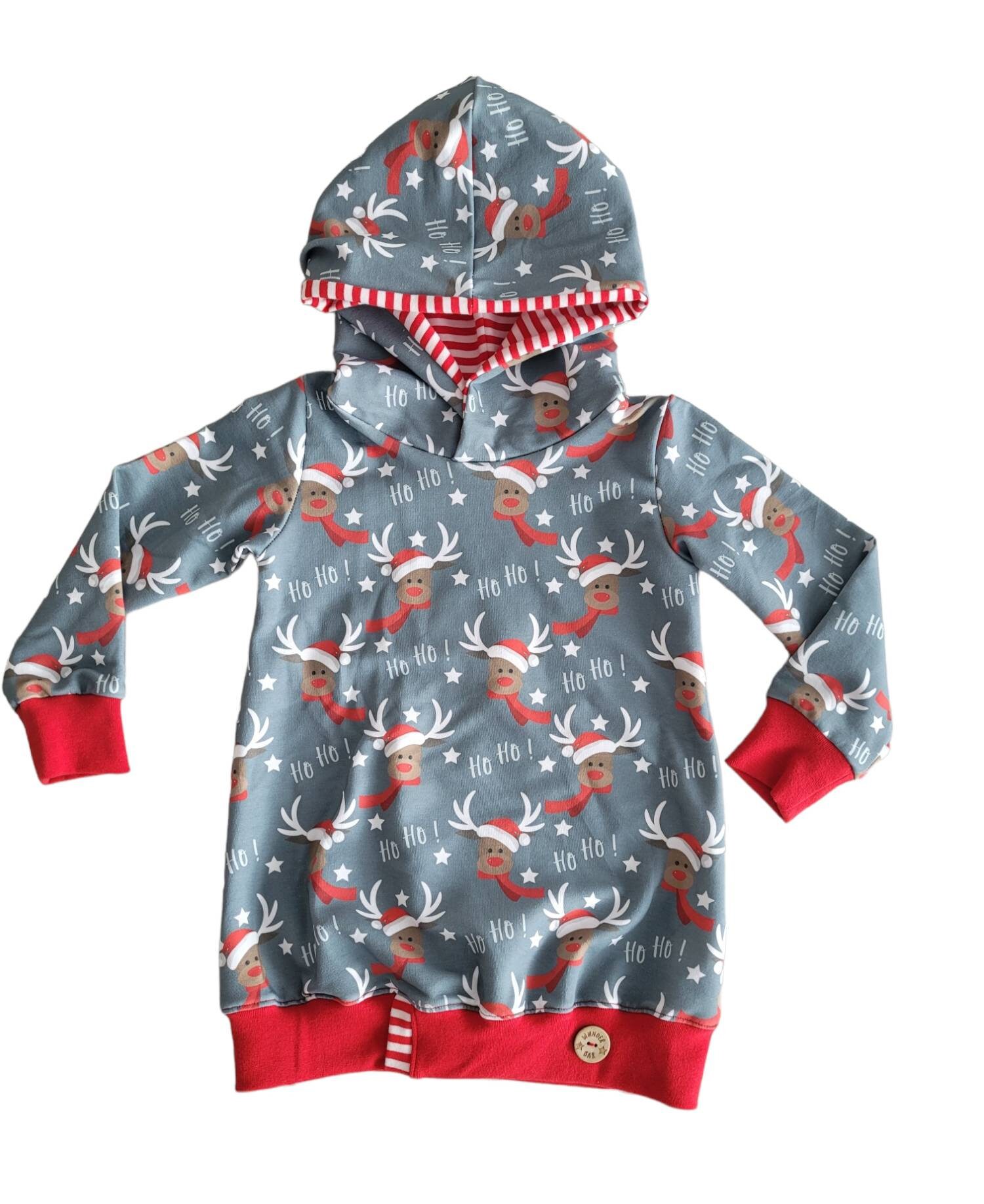 Kapuzenhoodie Weihnachten Rentier "Ho Ho" Gr. 98 von LuNosNaehstuebchen