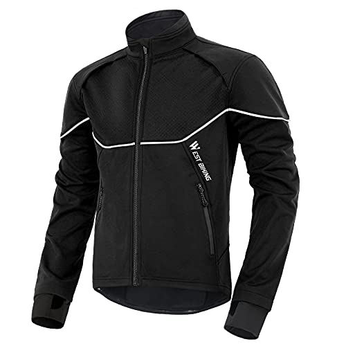 LuTuo Fahrradbekleidung Herren Winter, Warme Fahrradtrikot Tops, Elastisch Radtrikot Herren Langarm Winddicht, Fahrradjacke Herren Winter mit Tasche, Fahrradhemden Winter, Radshirt (Schwarz L) von LuTuo