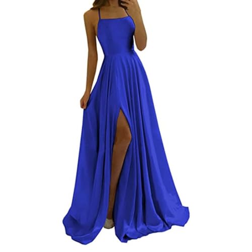 Abendkleid Damen Elegant Neckholder Abendkleide Spaghettiträgern A-Line Brautjungfernkleider Partykleid Mit Schlitz Ärmellos Ballkleider Jugendweihe Brautmutterkleider,Blau,S von Luadnysin