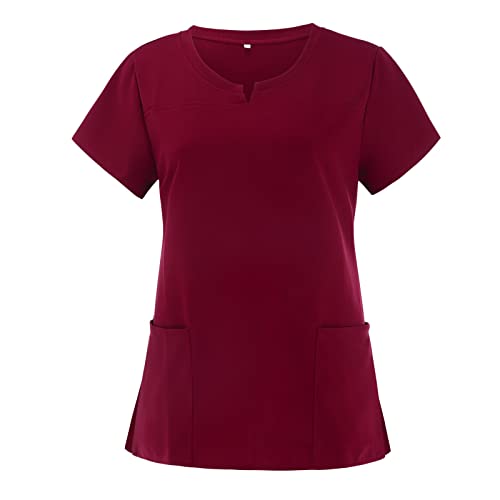 Arbeitskittel Damen, Bluse Mit Taschen Altenpflege Kittel Tunika Shirt V Ausschnitt Pflegebekleidung Übergröße Kurz Kasack Kleidung Uniformen Arbeitsuniform von Luadnysin